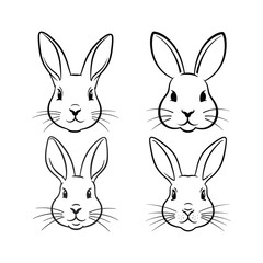 Line art rabbit face silhouette illustration Bundles.