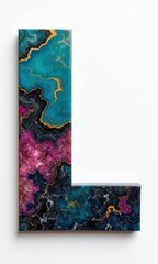 Artistic number or letter crafted with marble-like textures in teal and navy, accented by gold veins on a white background
