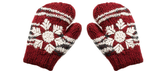 Cozy red mittens with snowflake design. transparent background
