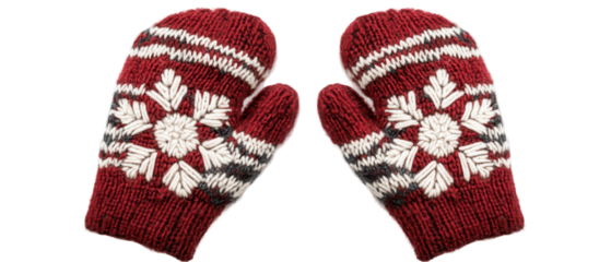 Cozy red mittens with snowflake design. transparent background