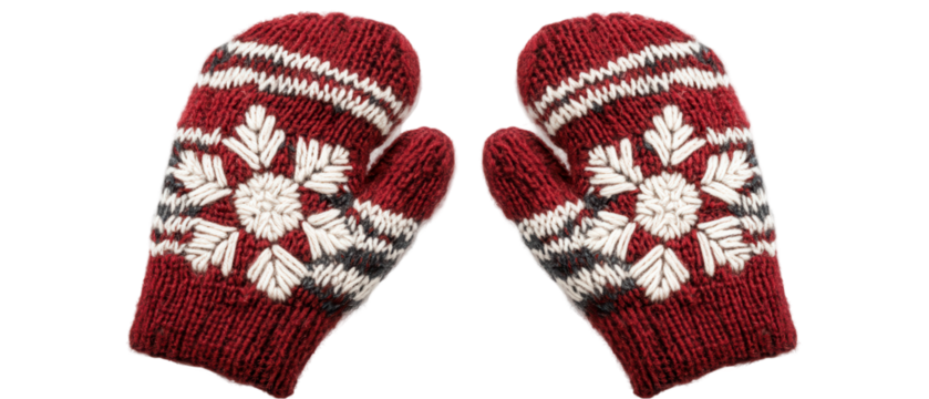 Cozy red mittens with snowflake design. transparent background - Powered by Adobe