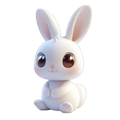White Cute 3D chibi bunny isolated on transparent background