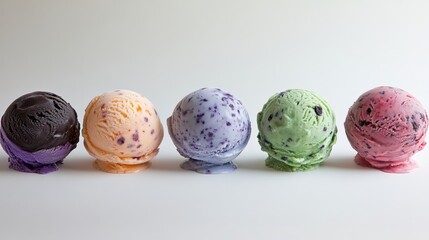 Colorful Ice Cream Scoops on White Background with Melting Effect