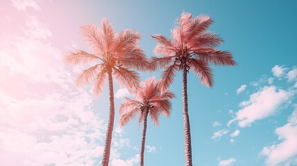 Pastel Pink Palm Trees Tropical Summer Sky Vacation Paradise