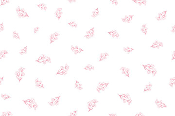 Seamless floral pattern. Cute small pink tulip flowers for girls and women's dresses, fashion print, home decor collection, background design, wallpaper