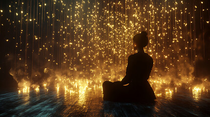 Obraz premium A storyteller weaving glowing narratives that forecast the triumphs and struggles of tomorrow.