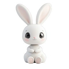 White Cute 3D chibi bunny isolated on transparent background