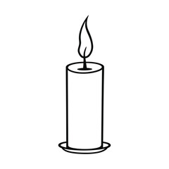 Candle burning, vector, outline, silhouette, illustration, isolated on white background