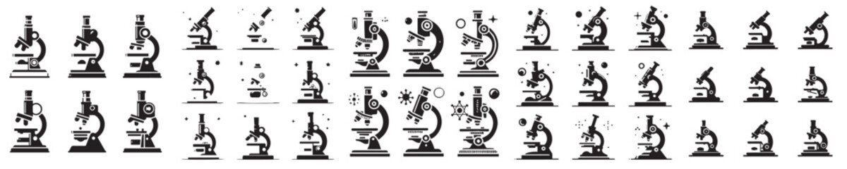 set of microscope silhouette vector icons