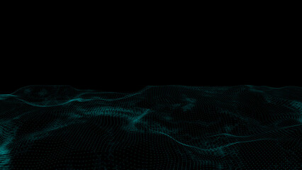 Abstract teal colored mesh surface with perspective on black background