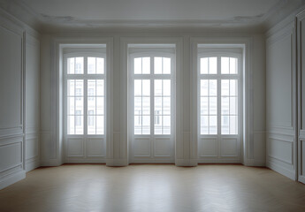 Obraz premium Bright Minimalist Interior with Large Windows and Natural Light