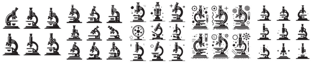 set of microscope silhouette vector icons