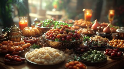 Festive food table abundant with various dishes.
