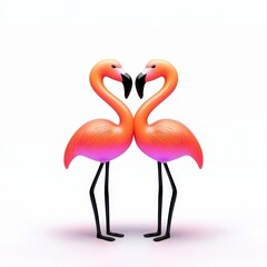 Obraz premium Two vibrant pink flamingos face each other, forming a heart shape with their necks against a white background.