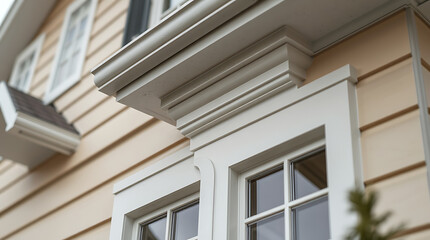 Fototapeta premium Elegant Home Exterior: Architectural Details of a Classic House Window