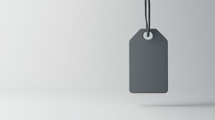 Blank black tag hanging, minimalist studio