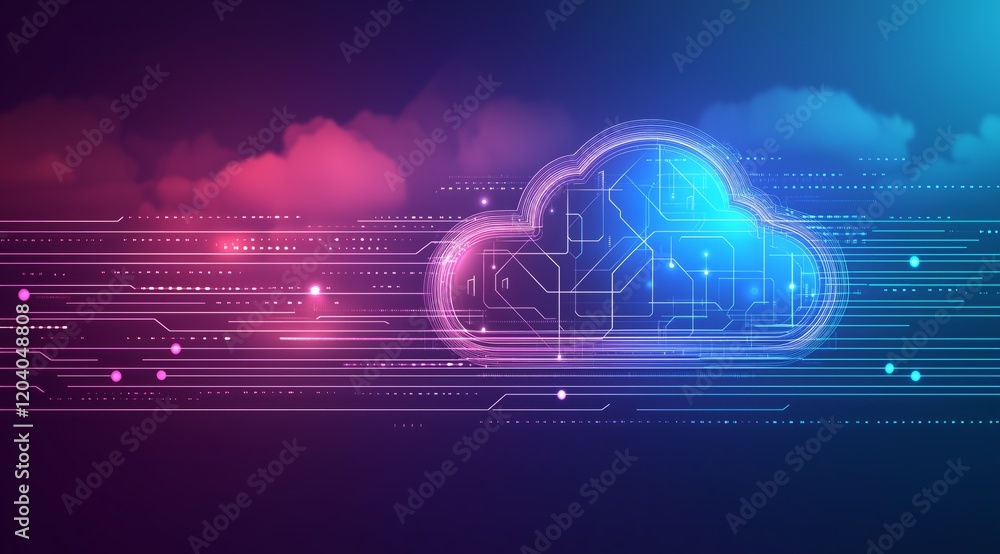 Poster digital cloud icon with glowing data connections illustrating modern technology and data management 