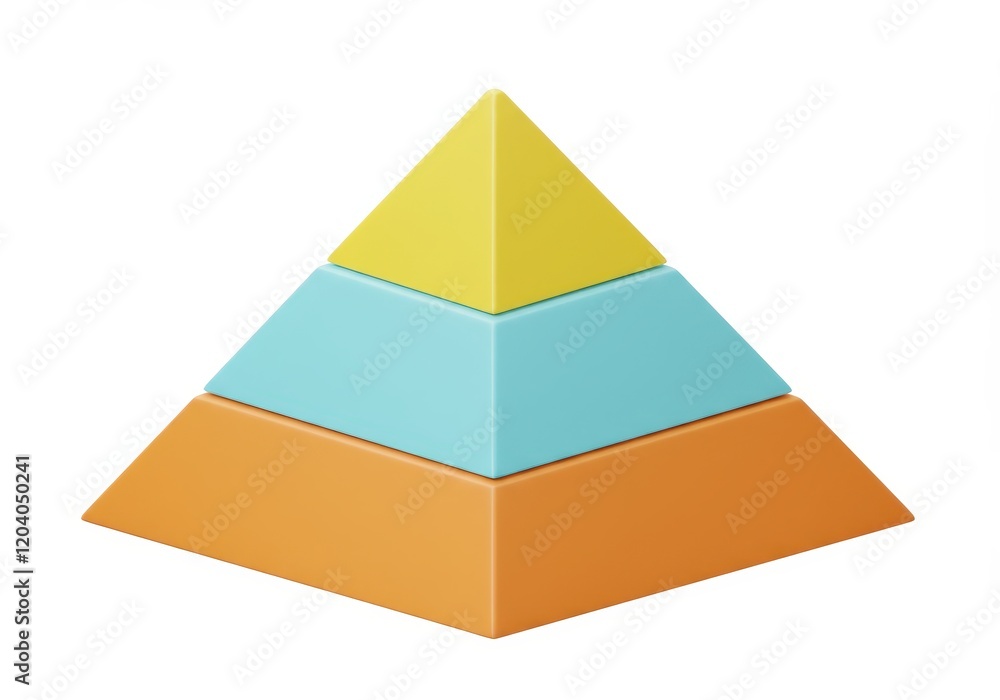 Poster a 3d illustration of a three layered pyramid structure with each layer in a different color