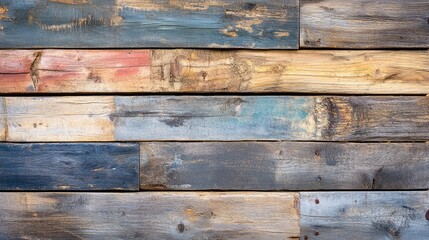 Reclaimed wood planks showing various colors and textures