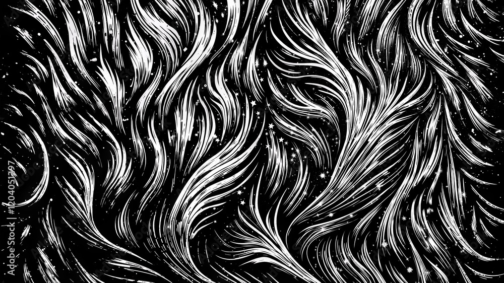 Poster a dynamic abstract texture with flowing black and white lines with intricate textures