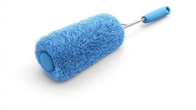 Blue microfiber duster cleaning tool, studio shot, white background, cleaning supplies (1)