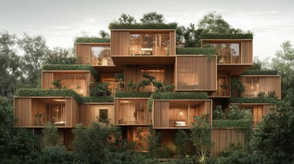 Modern Eco-Friendly Architecture with Lush Greenery Surroundings