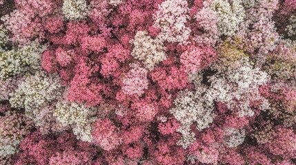Obraz premium Aerial view of pink and white blossoms, spring orchard.