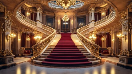 Obraz premium Grand Palace Staircase, Red Carpet, Interior Design
