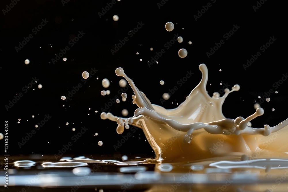 Poster milk is splashing and creating a beautiful crown shape against a black background