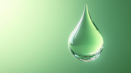 green water oil drop 3d render, liquid, cosmetic skincare moisturizing water molecules, Cosmetic essence, glass texture