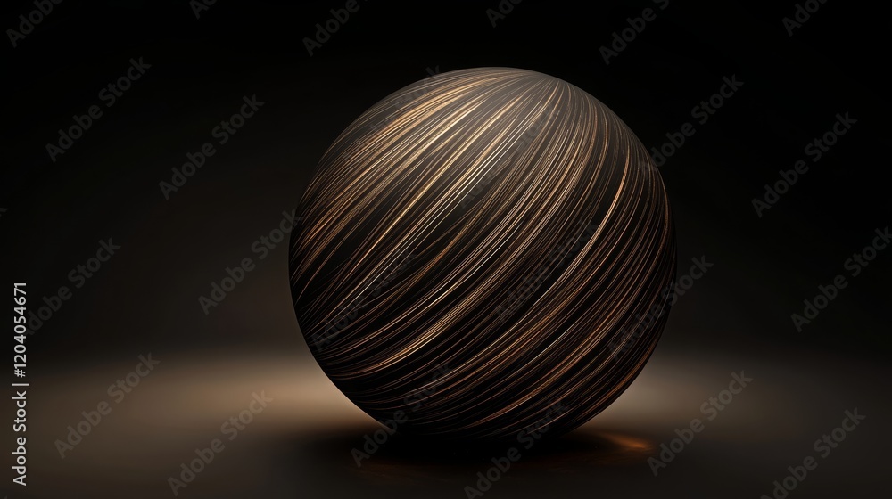 Poster abstract spherical art with striped pattern on dark background