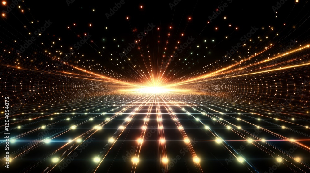 Poster futuristic digital grid with radiant lights and dynamic energy patterns