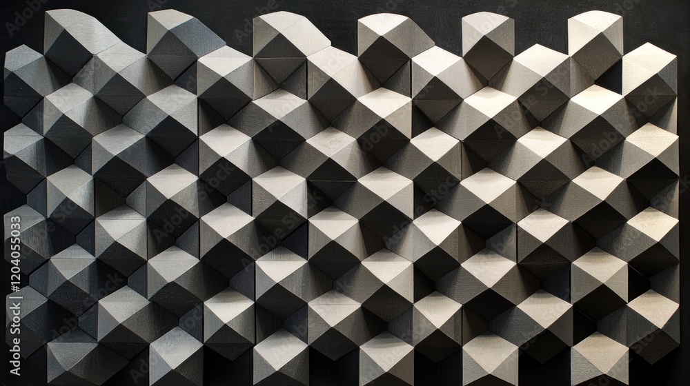 Poster abstract 3d geometric pattern with alternating dark and light grey cubes on a black background