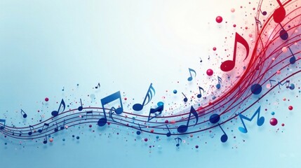 A Serene Symphony of Musical Notes Dancing on a Vibrant, Abstract Wave