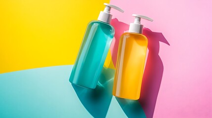 Luxurious shampoo and conditioner pair isolated on a colorful background