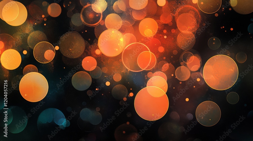 Poster vibrant abstract orange and blue bokeh light pattern in dark background