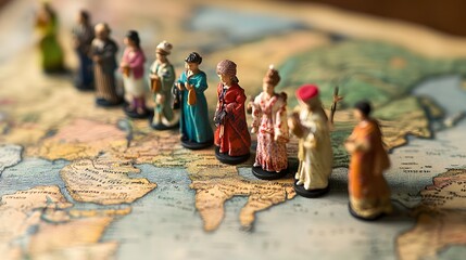 Miniature Figures Journey Across An Old World Map