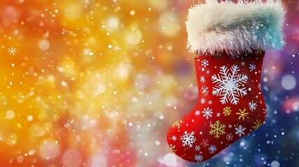 Modern christmas stocking with electric snowflakes isolated on a colorful background