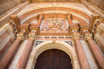 Door of the Cathedral of the Incarnation of Malaga, Spain. The basilica is one of the most important Renaissance monuments in Andalusia.