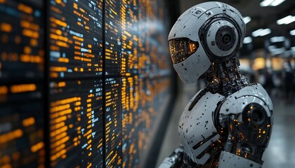 Fototapeta premium a robot managing an investor’s portfolio, analyzing stocks, bonds, and assets to optimize returns, Robo-Advisors for Wealth Management