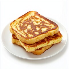 Deliciously toasted eggy bread French toast slice on a pristine white plate