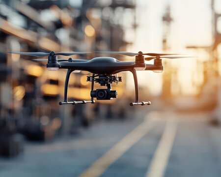 Autonomous inspection drones scanning refinery infrastructure