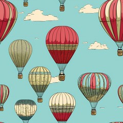 Vintage hot air balloons against blue sky