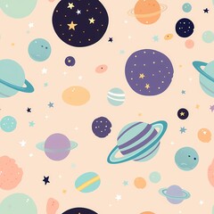 Playful Space Pattern with Planets and Stars