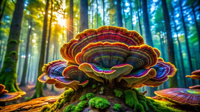 Turkey Tail Mushroom Macro Double Exposure, 60cm Diameter, Nature Photography