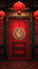 Classic chinese patterns in luxurious red decor elegant interiors bright lighting detailed textures
