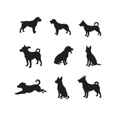 dog animals cartoon character icon silhouette vector art flat design illustrations