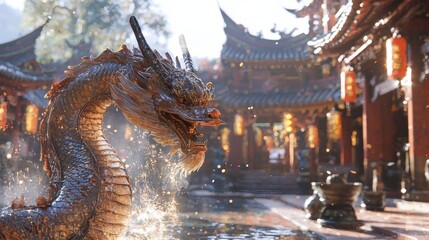 Fototapeta premium Dragon dance performance in luxurious courtyards captivating display of culture bright lighting and elegant textures