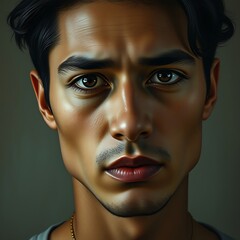 Close-up portrait of a serious young man.