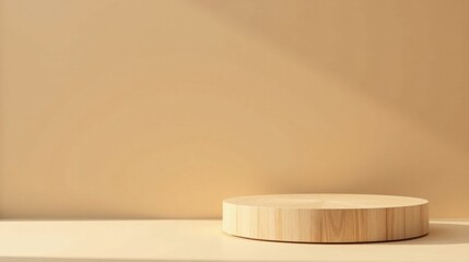 A Simple Wooden Platform Against a Warm Beige Background, Ideal for Product Display or Minimalist Design Presentations